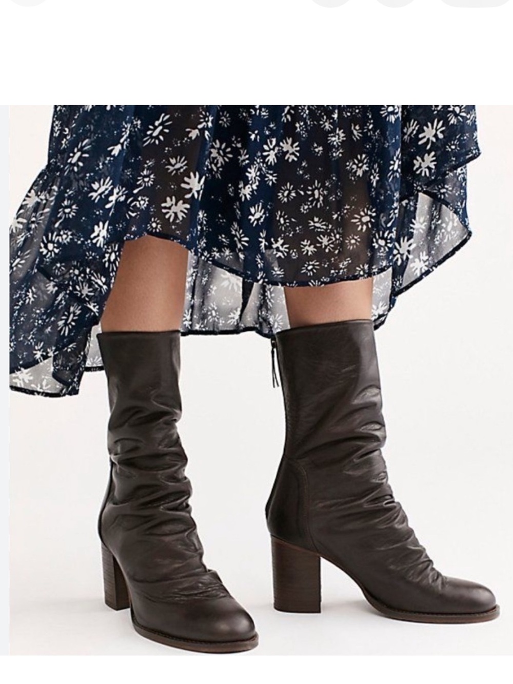 NEW Journee Collection Black mid calf faux leather slouchy boots zip back 8.5